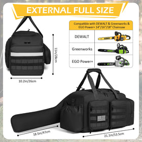 SLINRKE chainsaw case interior compartments for batteries and tools for quick access.