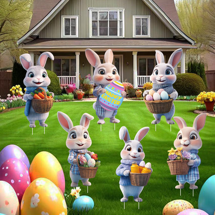 SLIRYCNIE bunny yard sign with stakes ready for lawn display.