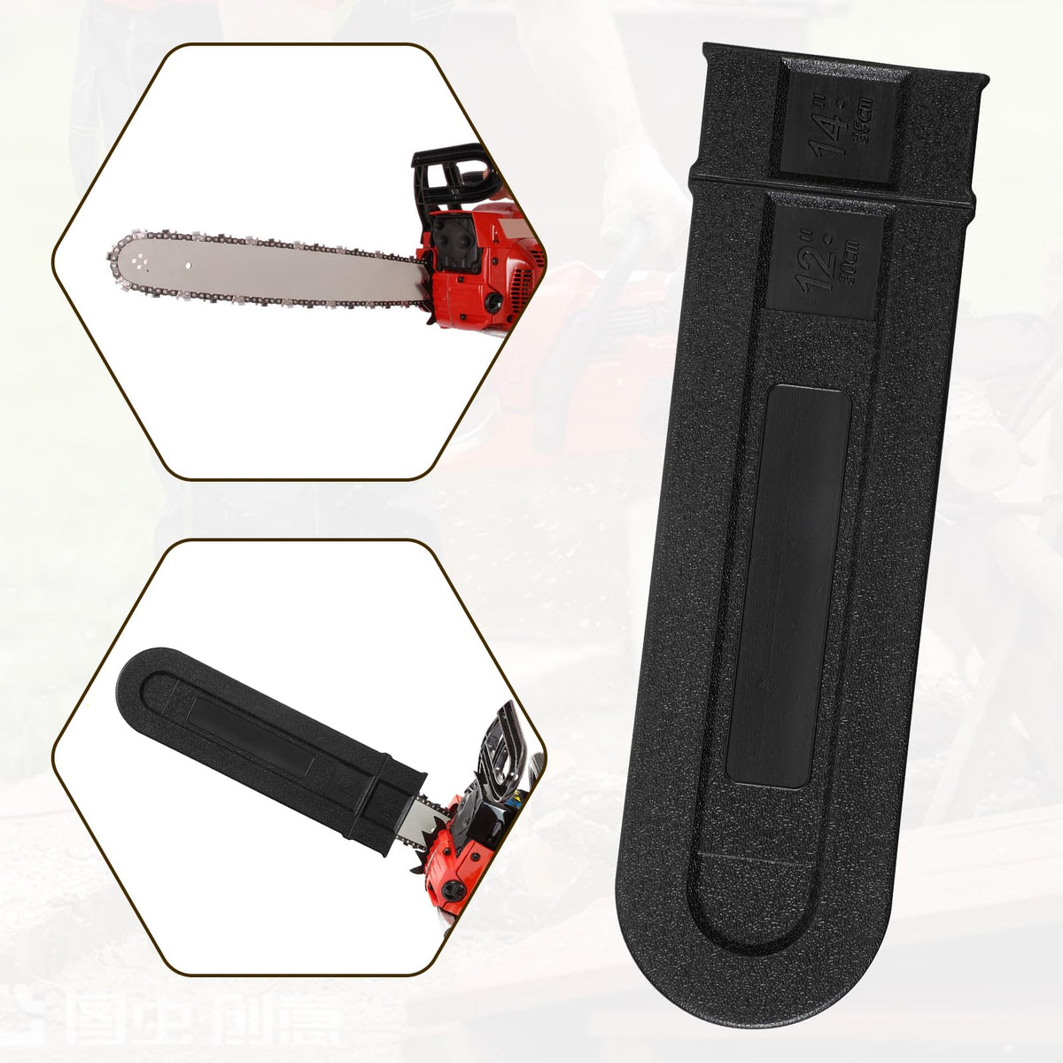 Sliverdew bar cover mounted on a chainsaw bar for quick application.