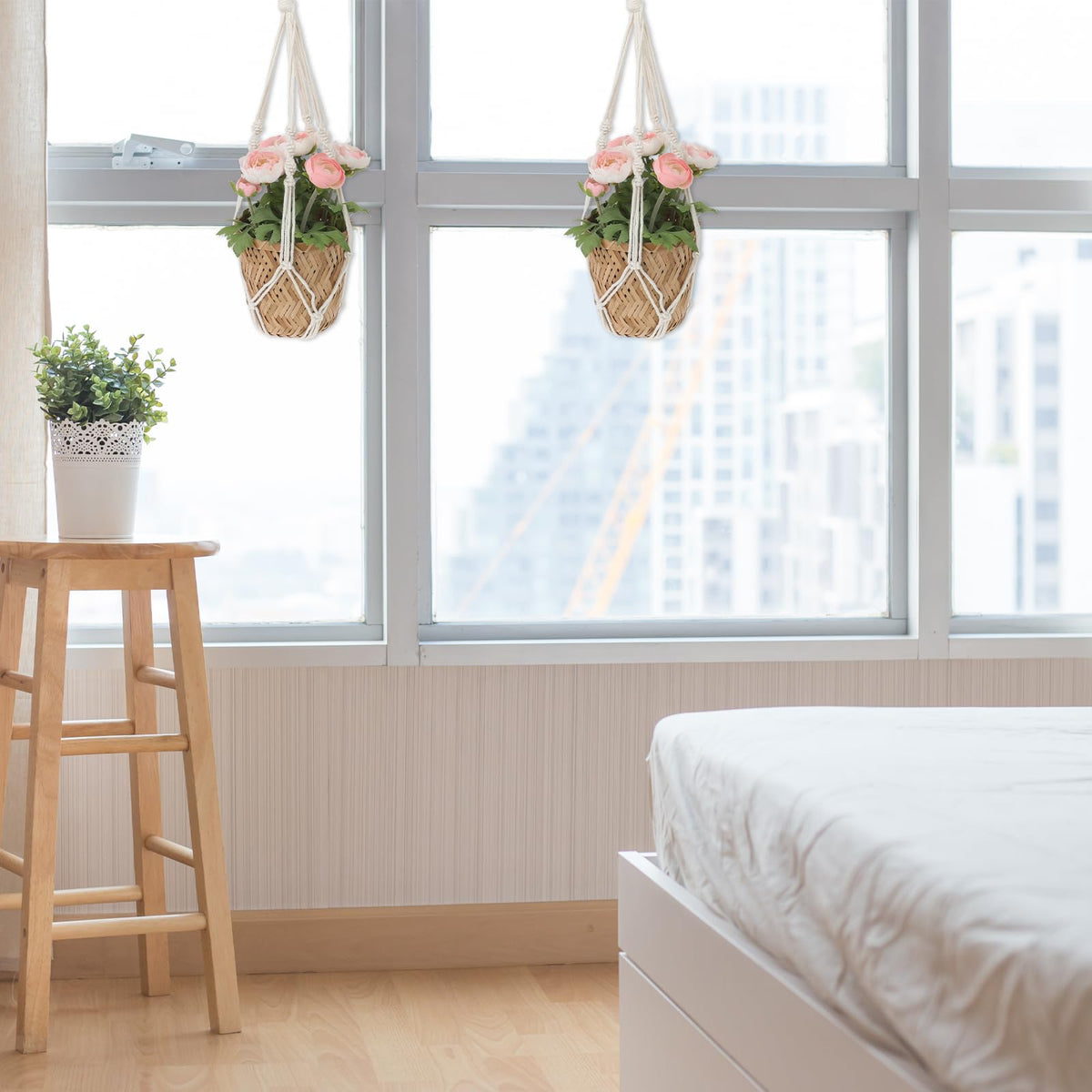 Sliverdew macrame hanger in kitchen corner adds natural texture
