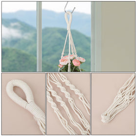 Sliverdew macrame hanger with metal hook rings for secure hanging