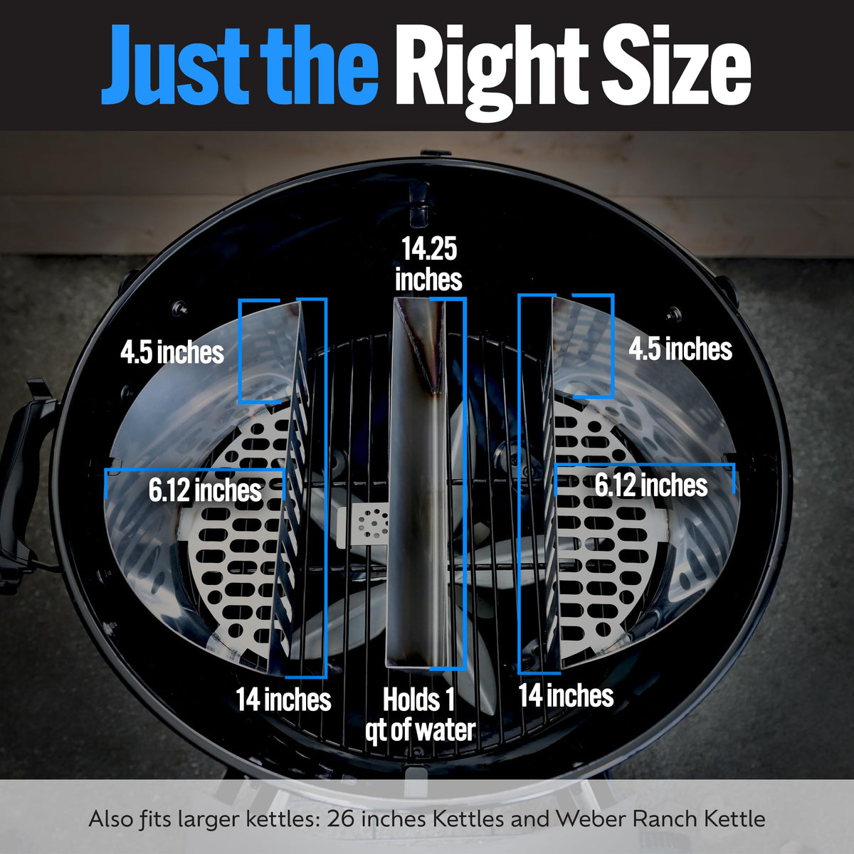 Slow ’N Sear FireBasket water pan integration stabilizes temperatures for juicy, consistent results.