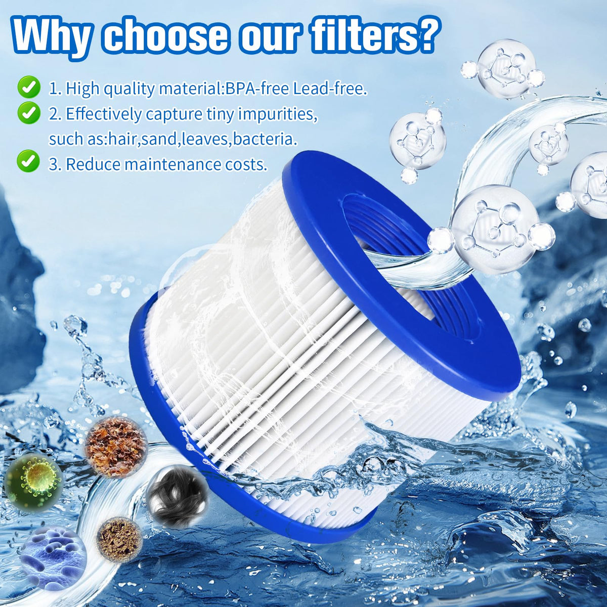SLSM Wejoy threaded filter shown for simple spa filter integration.