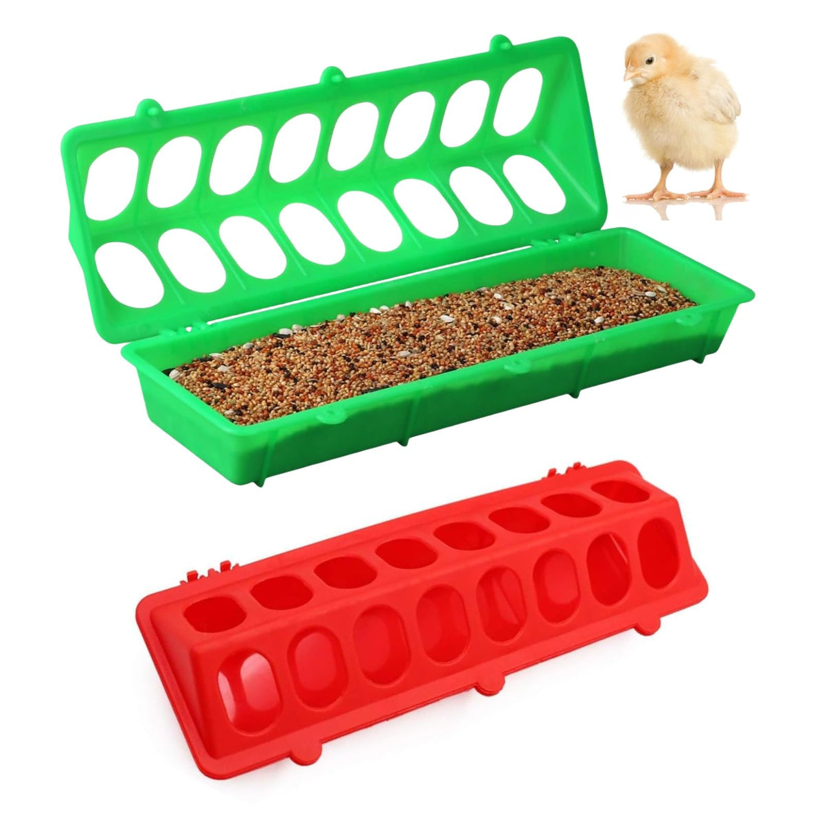 SLWHYZL 2-pack chicken feeder with 16 holes helps reduce waste for multiple chicks