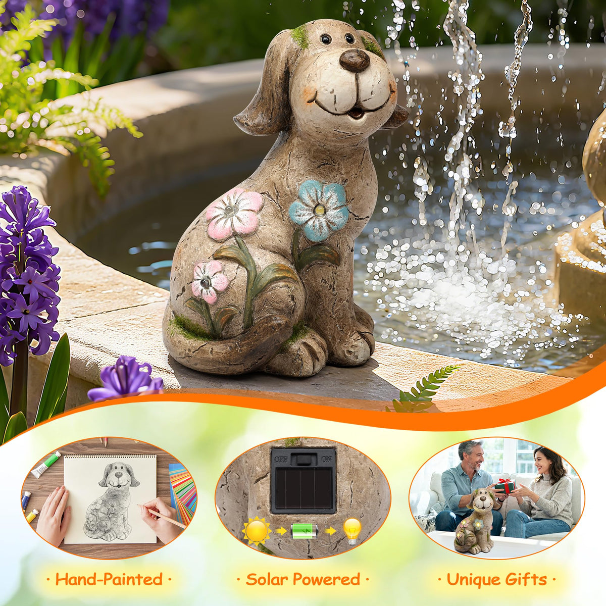 Smadeer rustic moss accents dog statue adds vintage garden character