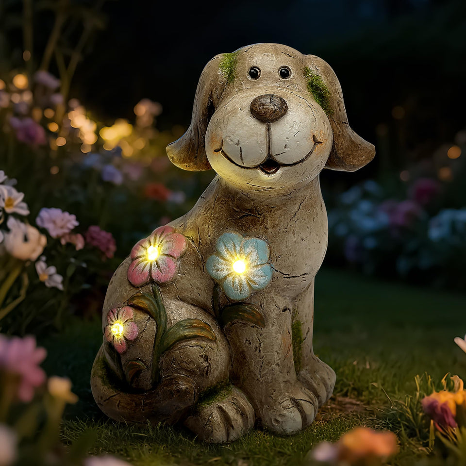 Smadeer Solar Dog Garden Statue with Light brightens evenings on the patio