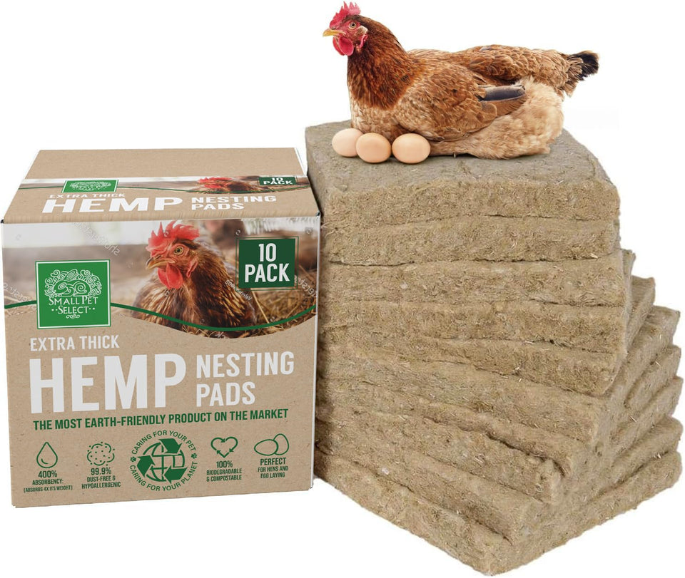 Small Pet Select hemp nesting pad offers extra thick cushioning in nesting boxes to reduce egg breakage.