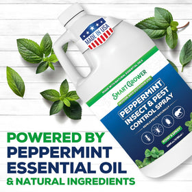 Smart Grower maximum-strength peppermint oil label highlights powerful, long-lasting pest deterrence.