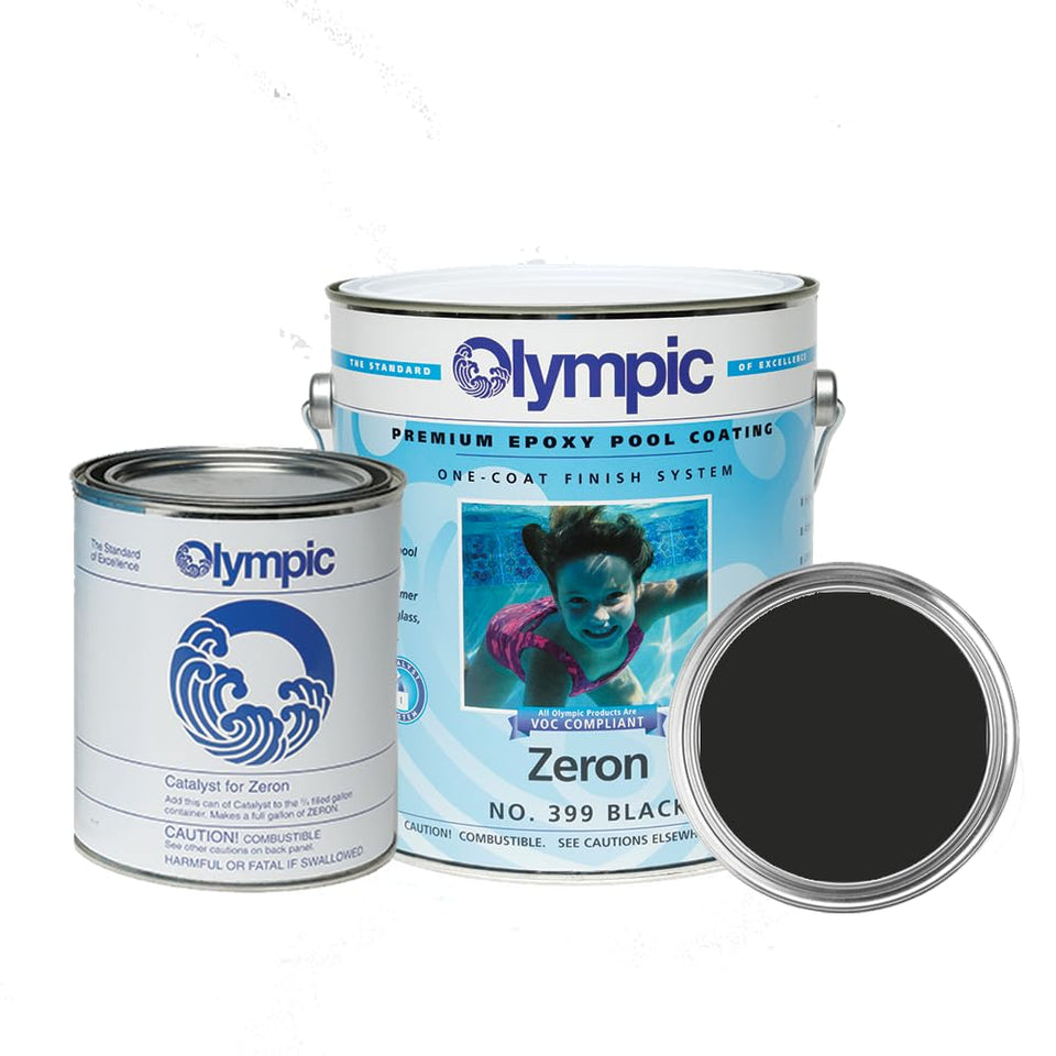 Olympic Smart Seal Zeron Black 1-gallon packaging, highlighting a durable two-part epoxy for pools.