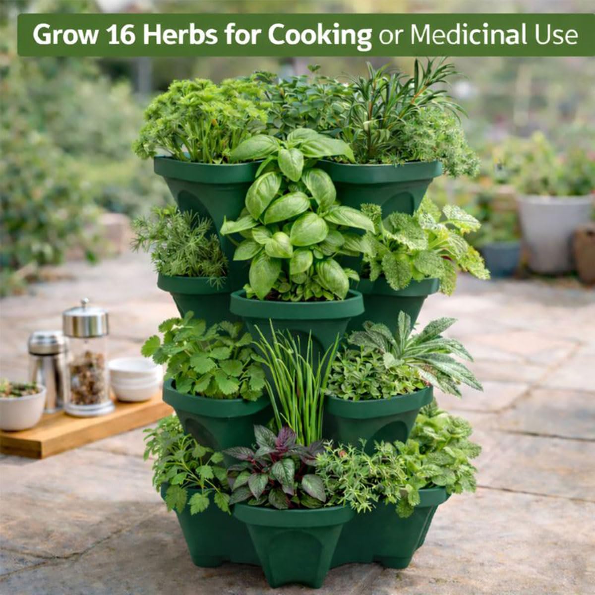 Smart Spring 4-tier vertical planter center hole detail for stability.
