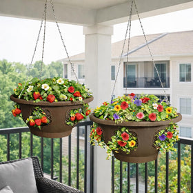Smart Spring Ultimate Hanging Baskets ready for multi-plant planting on deck.