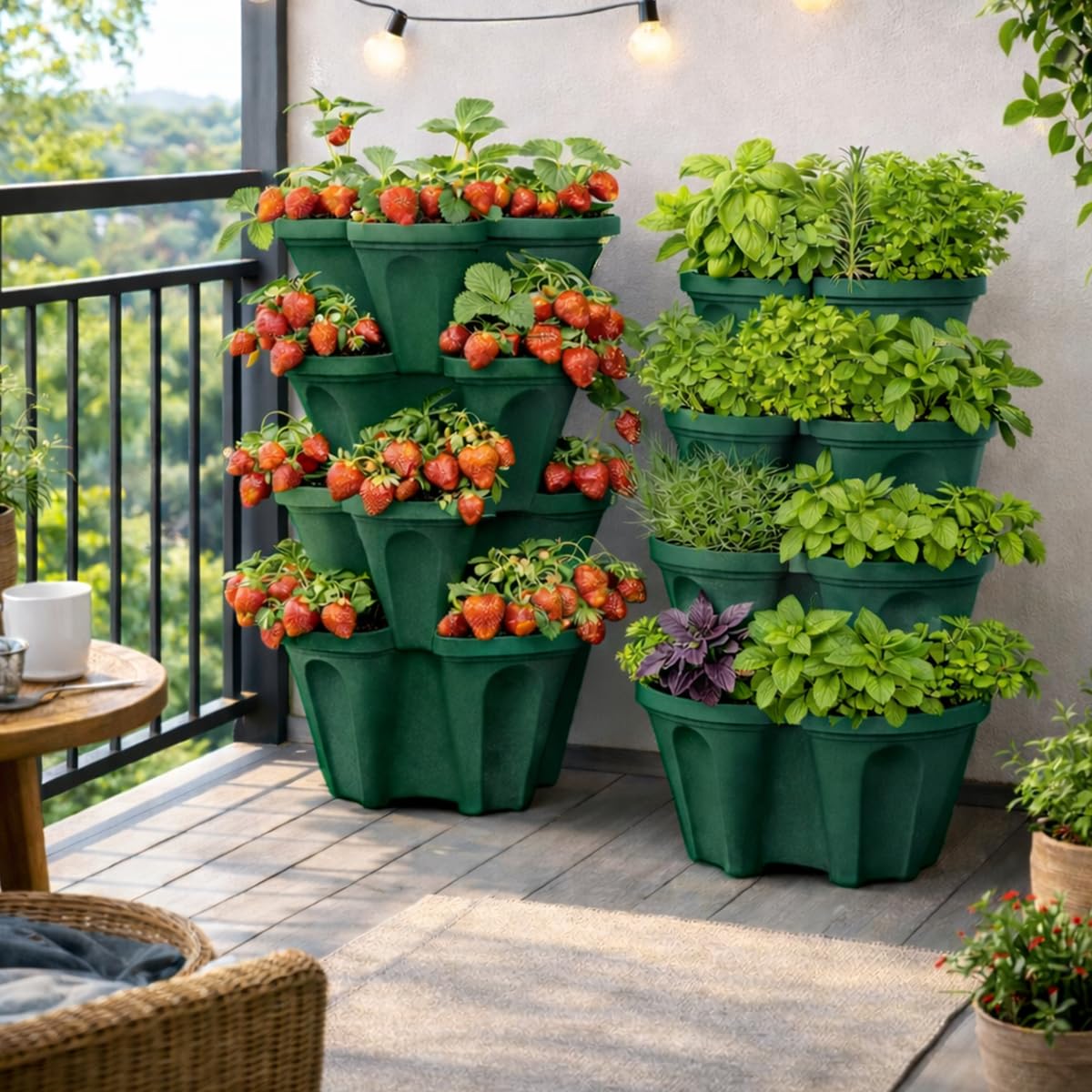 Smart Spring vertical planter tower 16 sites on compact footprint.