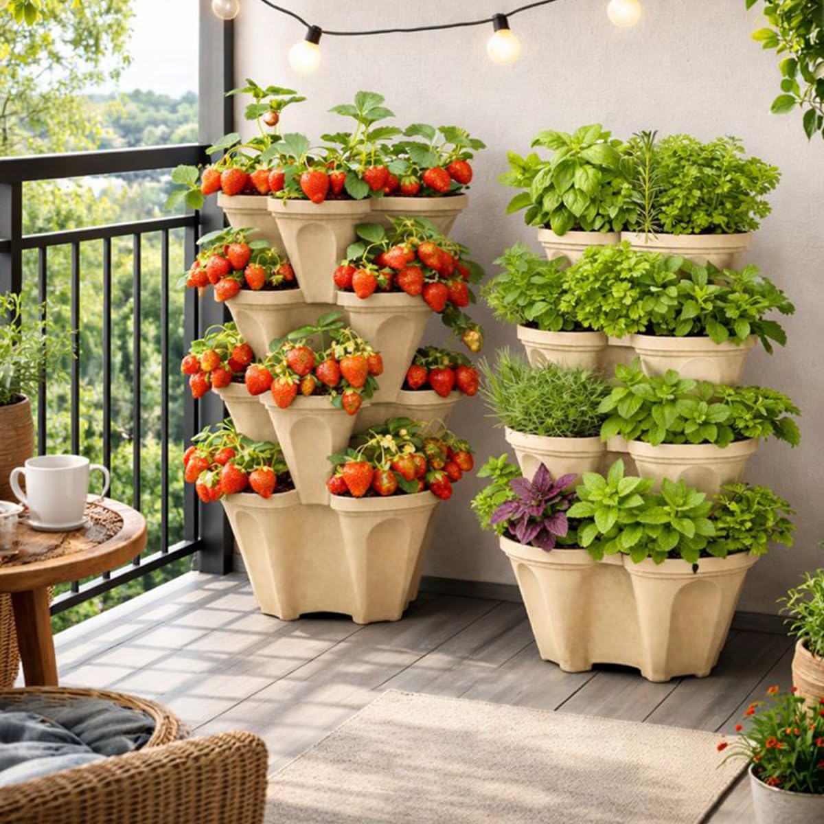Smart Spring vertical planter tower center hole setup demonstrates stability and pipe support option