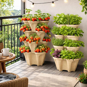 Smart Spring vertical planter tower center hole setup demonstrates stability and pipe support option