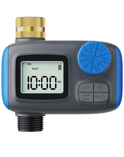 Smartale sprinkler timer with brass female coupler for durable garden connections.