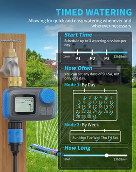 Smartale timer LCD display shows the next watering cycle at a glance.