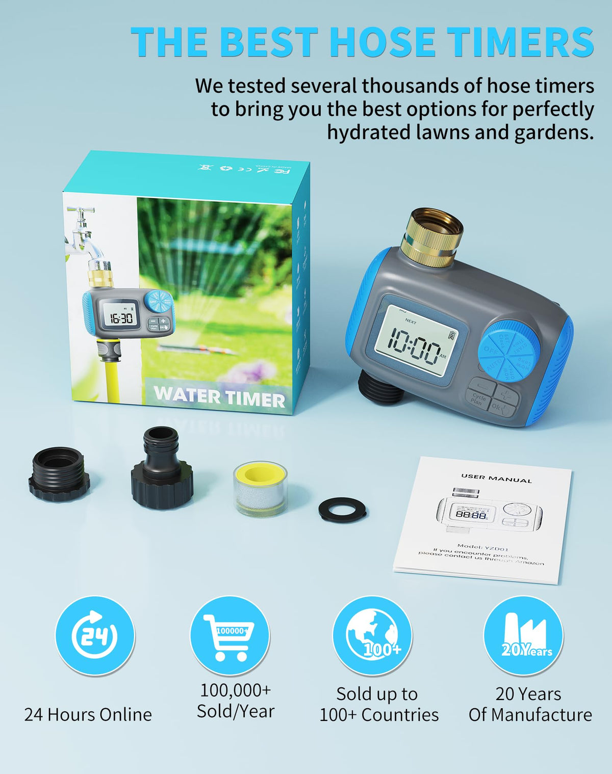 Smartale sprinkler timer suits gardens, lawns, patios, and greenhouses.