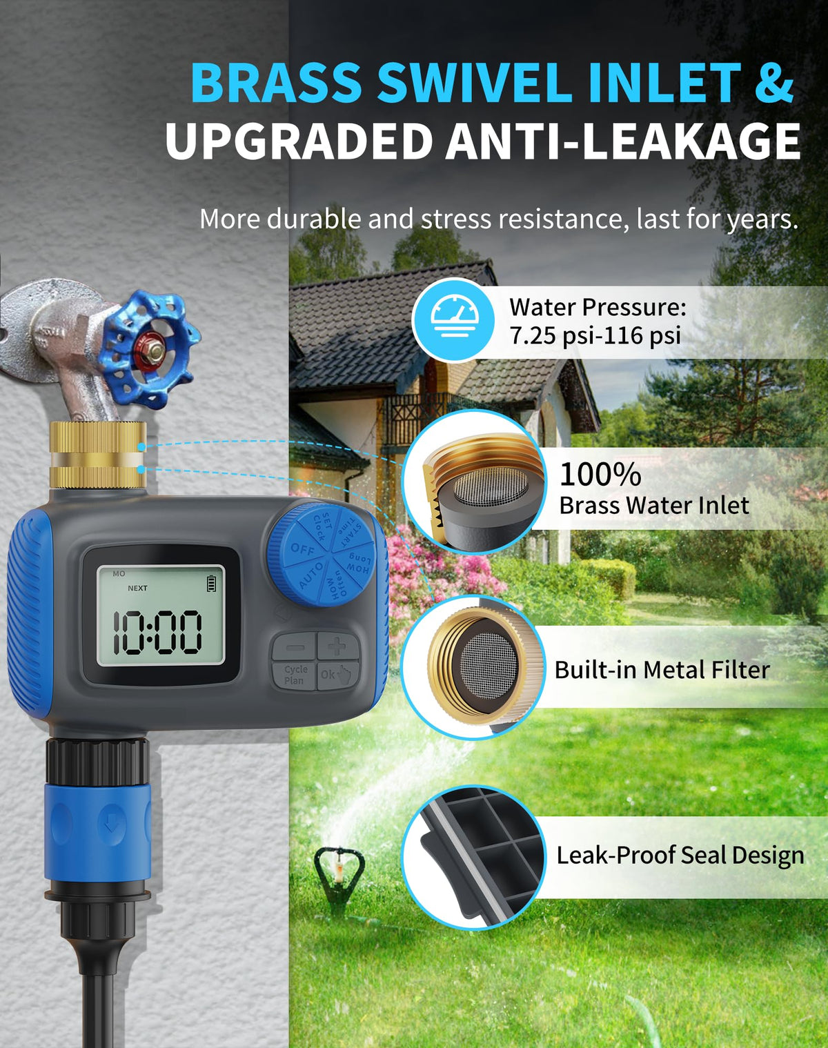 Smartale sprinkler timer with programmable dial for flexible scheduling.
