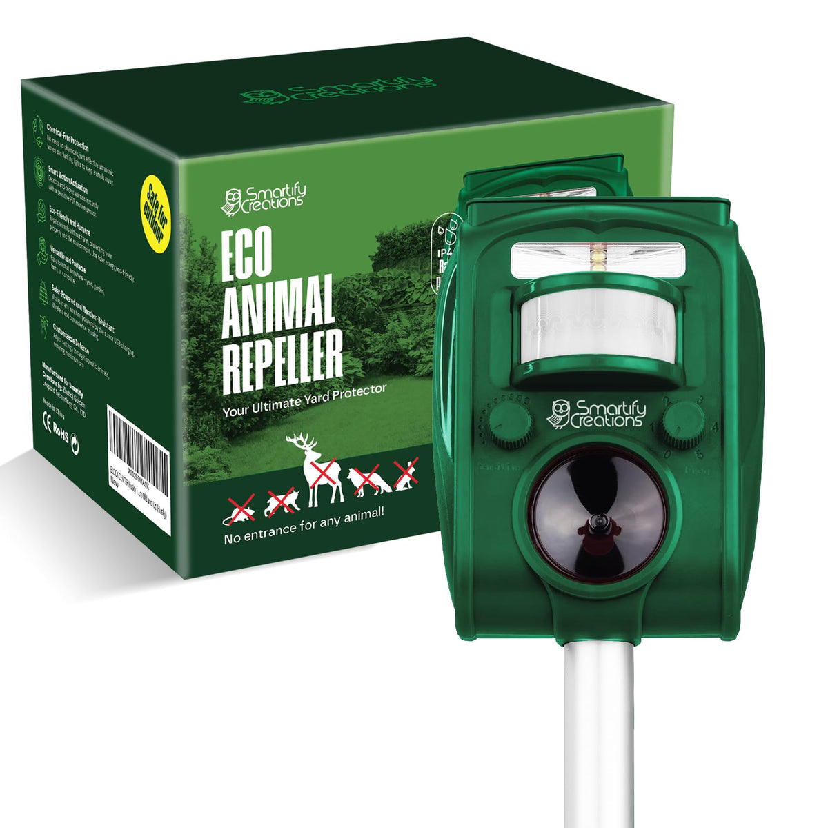 Smartify Creations solar deer repellent outdoors keeps critters at bay in gardens