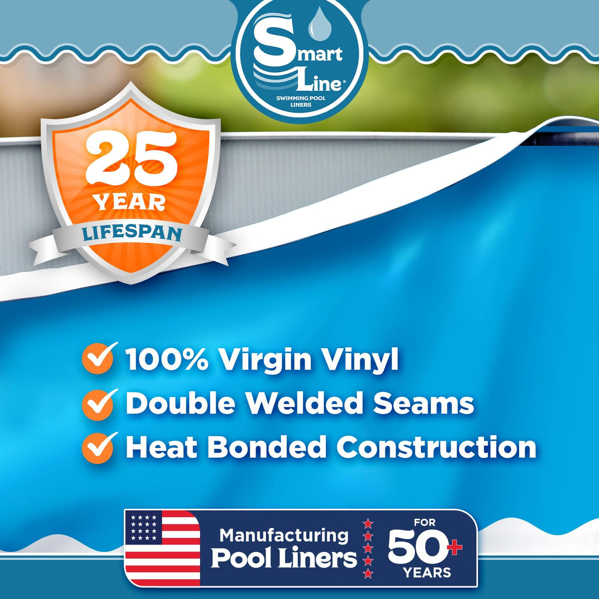 Smartline overlap liner for 8 ft round pool, solid blue color and easy install.