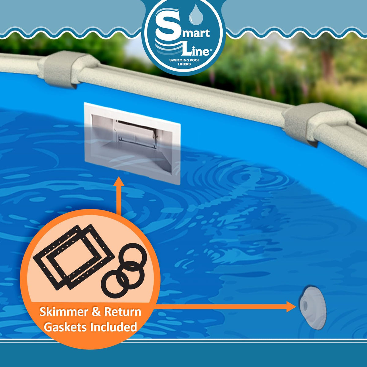 Smartline 25-gauge vinyl liner with UV protection for round pools.
