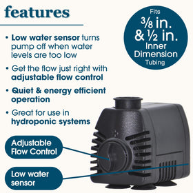 Smartpond 2 ft pumping height supports compact tabletop fountain displays.