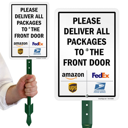 SmartSign delivery front door sign 10x7 communicates clear parcel delivery message at the entrance.