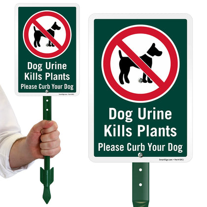 SmartSign dog-urine-sign yard sign in green and white helps deter dogs from lawn damage.