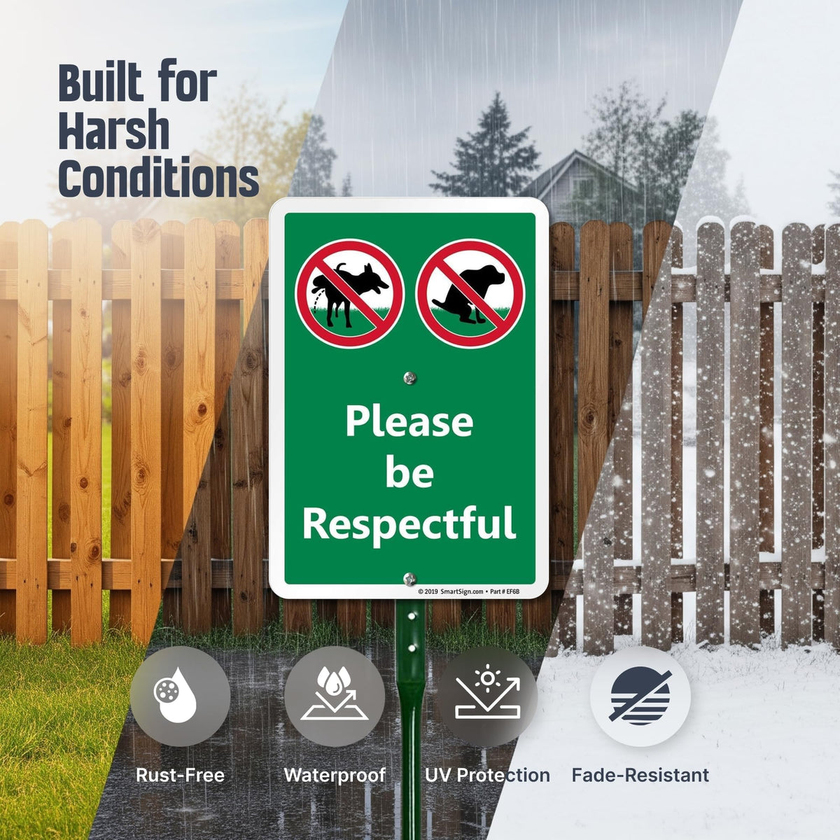 SmartSign durable aluminum sign with 18-inch stake shown for long-lasting outdoor use.