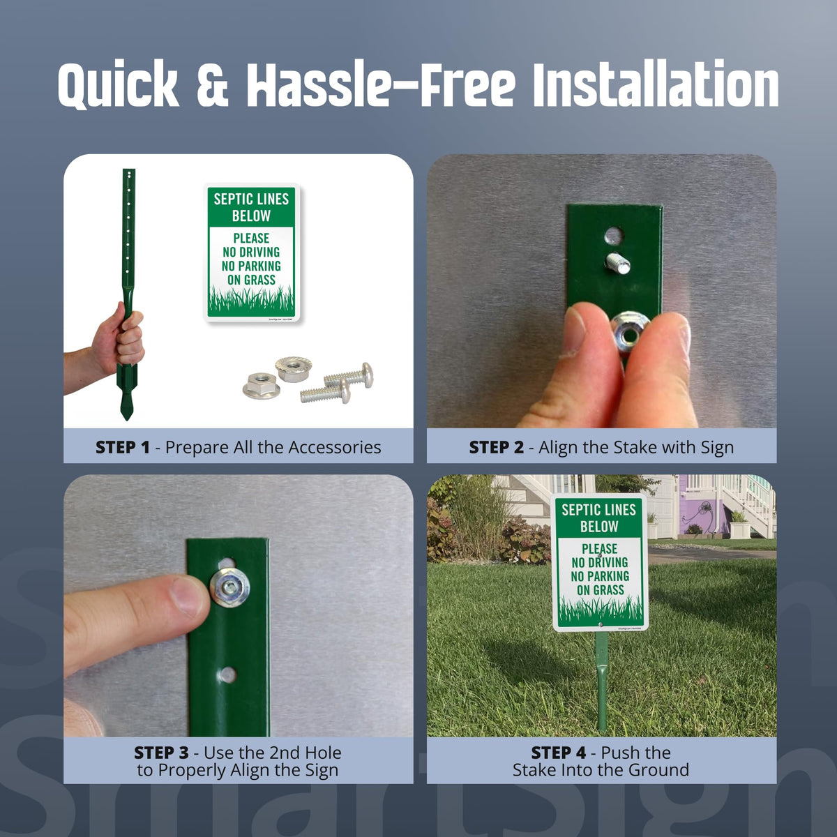 SmartSign ground installation uses a tapered end for easy soil insertion.