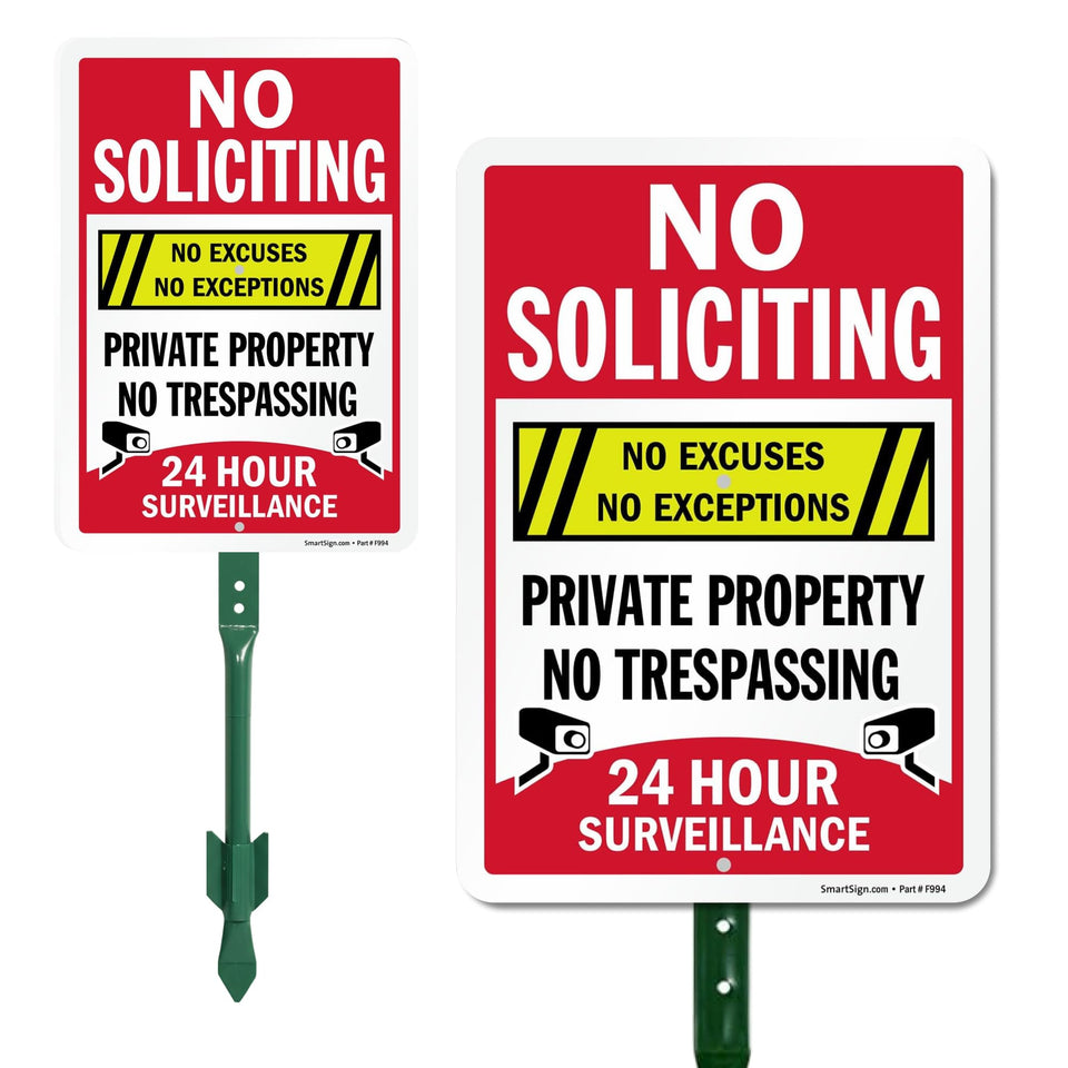 SmartSign no-soliciting sign with 21-inch stake boosts curb visibility.