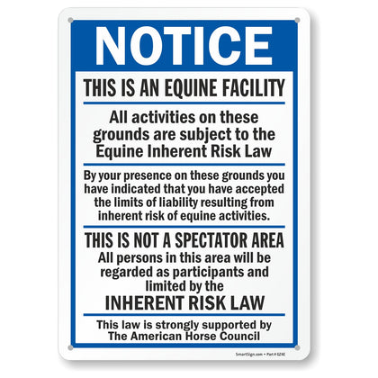 SmartSign notice-equine-facility-sign for outdoor use with durable, high-contrast visibility.