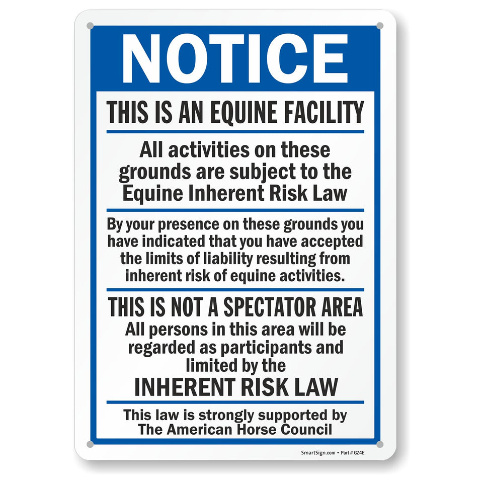 SmartSign notice-equine-facility-sign for outdoor use with durable, high-contrast visibility.