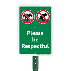 SmartSign please-be-respectful yard sign with 21-inch stake for clear outdoor visibility.
