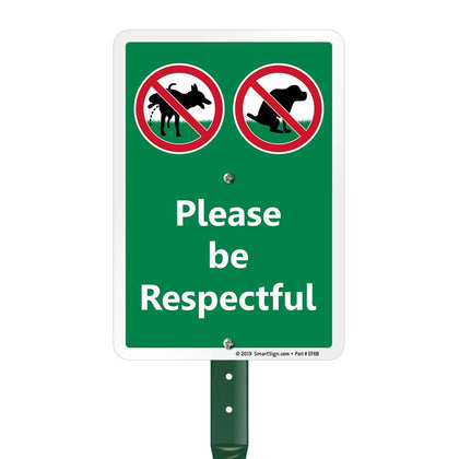 SmartSign please-be-respectful yard sign with 21-inch stake for clear outdoor visibility.