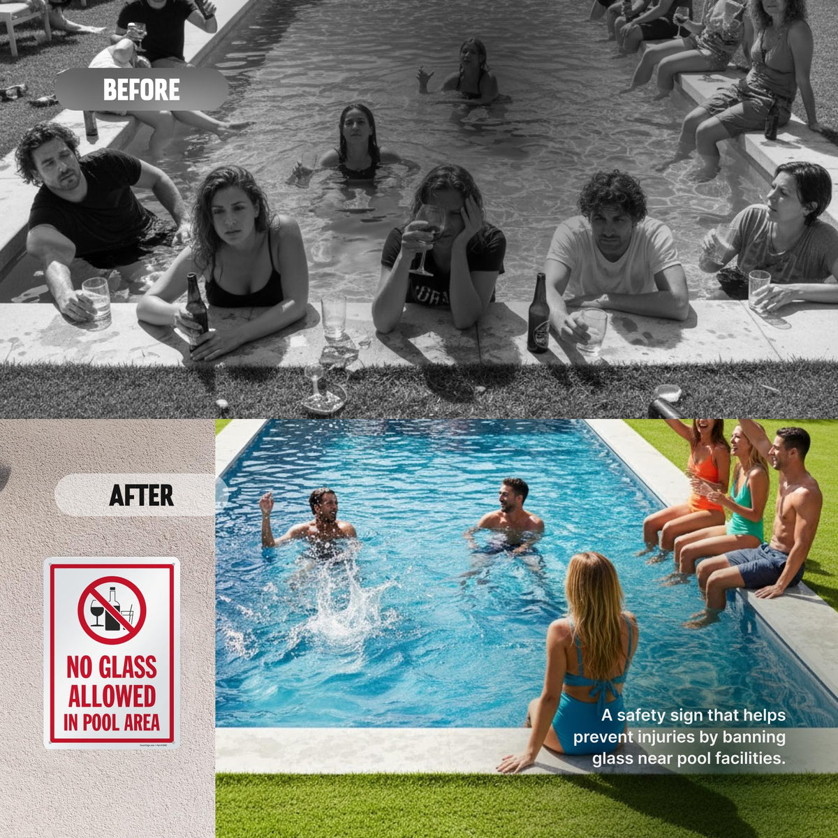SmartSign poolside installation on a wall or fence demonstrates flexible mounting.