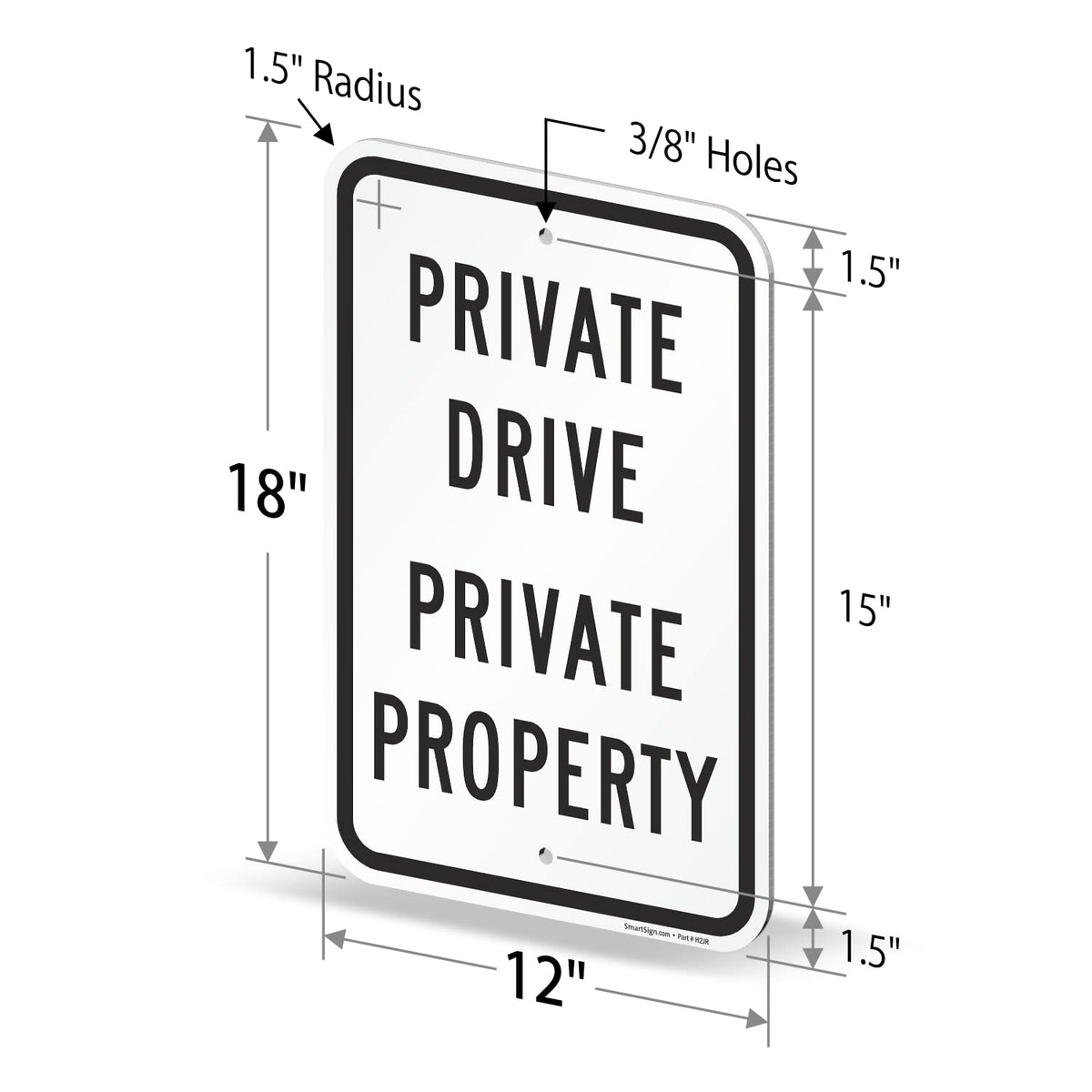 SmartSign 18x12 private drive sign mounted on a post along a driveway.