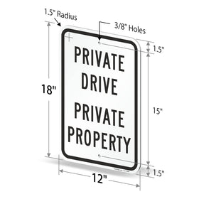 SmartSign 18x12 private drive sign mounted on a post along a driveway.