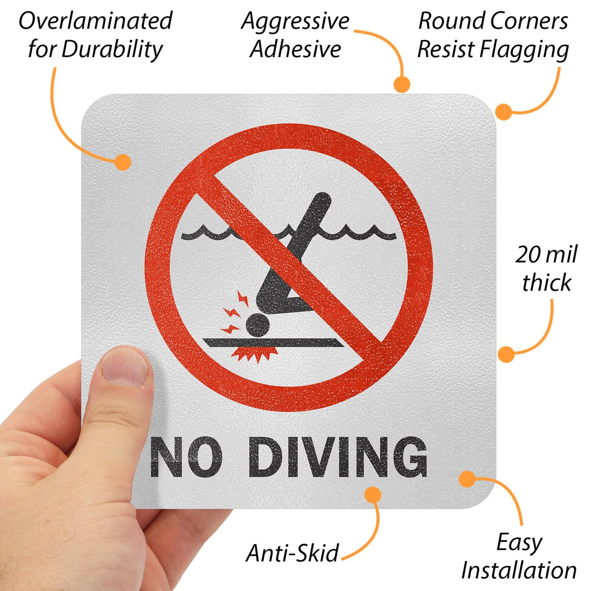 SmartSign No Diving design in red, black, and white for clear pool guidance.