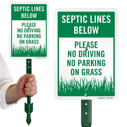 SmartSign septic-lines-below-yard-sign-face clearly marks underground lines for lawn safety.