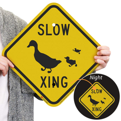 SmartSign Slow Duck Xing sign improves nighttime visibility at crossings
