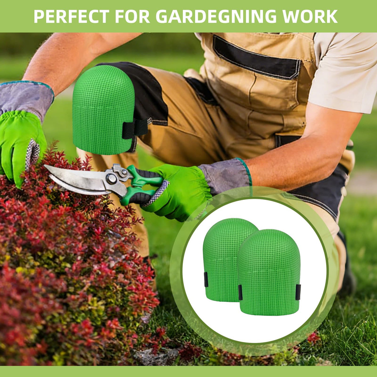 SmartTail knee pads close-up showing knee protection during long gardening sessions.
