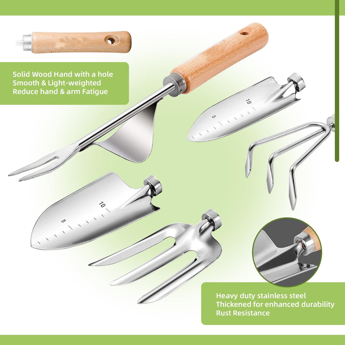 SmartTail stainless steel tools with gleaming finish for durability.