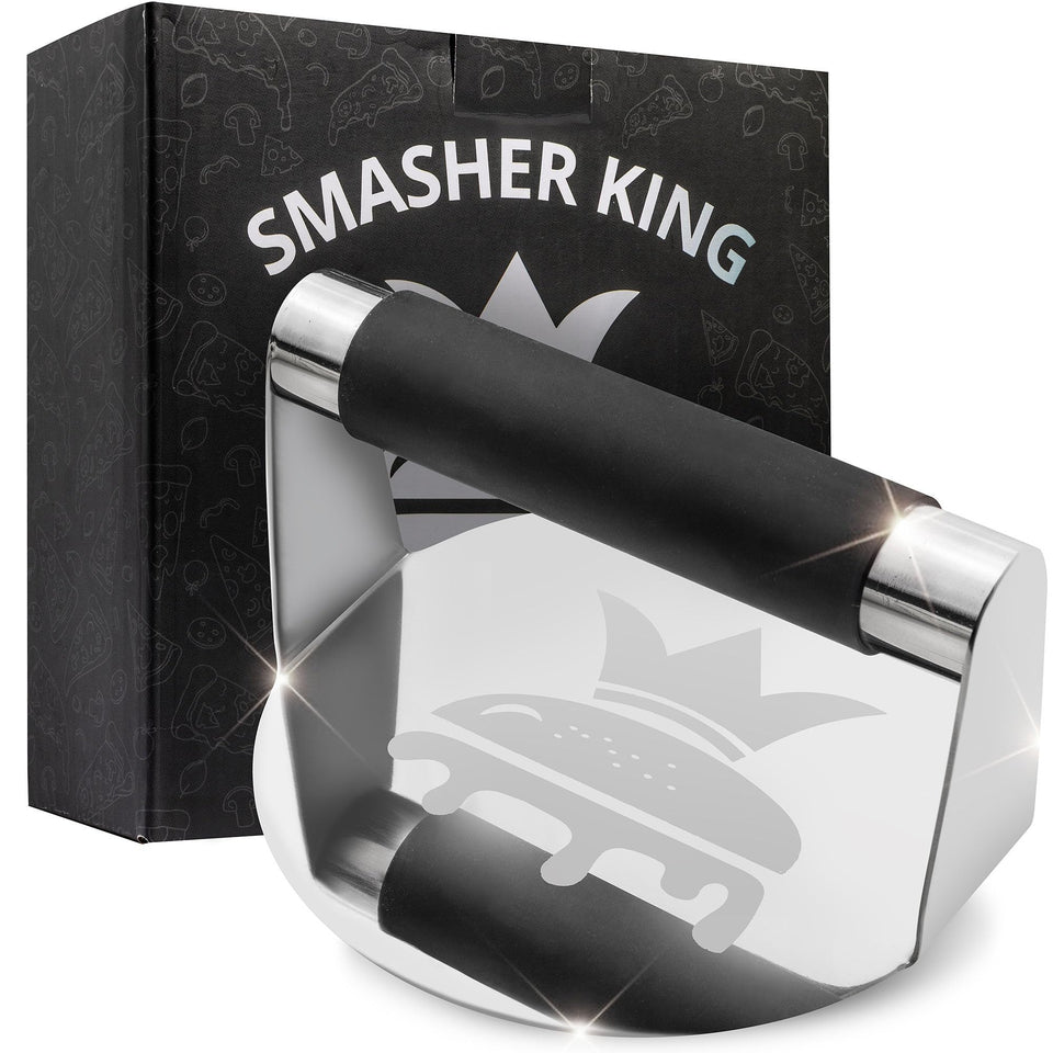 Smasher King mirror-polished burger press for even thickness and juicy results