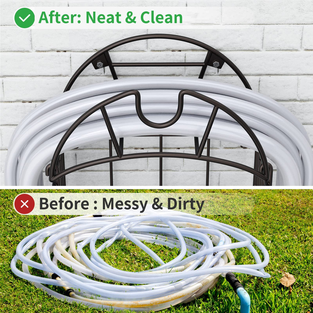 Smatorga storage basket beside the hose holder keeps small tools organized.