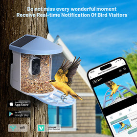 SMBDFOD solar powered bird feeder with dual panels recharges