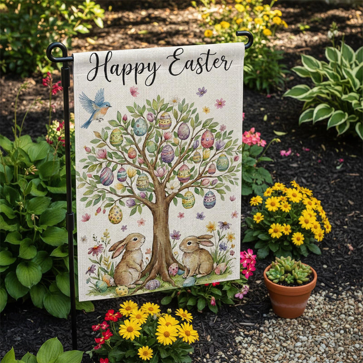 SMBLCE Easter eggs and bunny flag with bright colors for yard charm