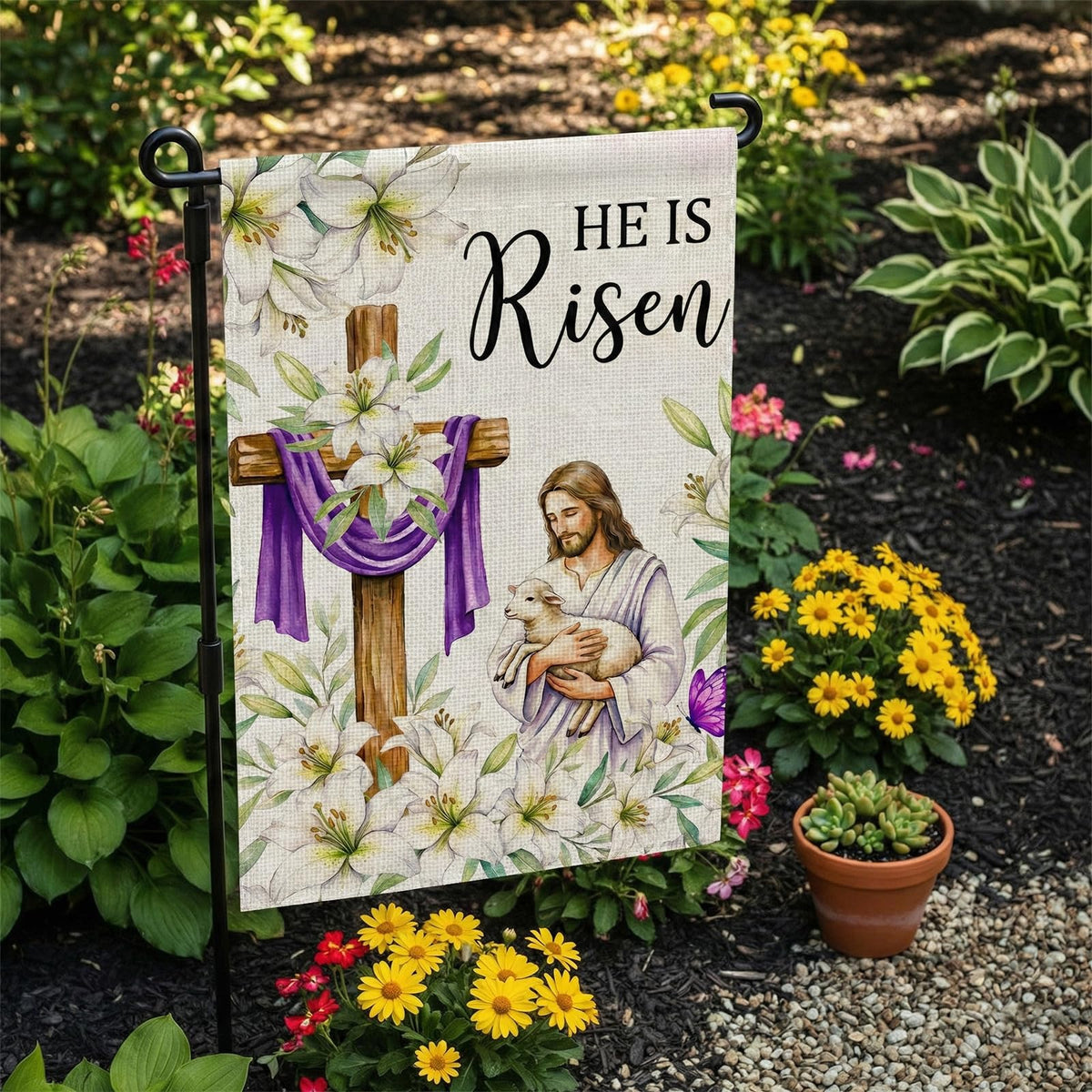 SMBLCE He Is Risen flag double-sided print with vibrant colors for yard display