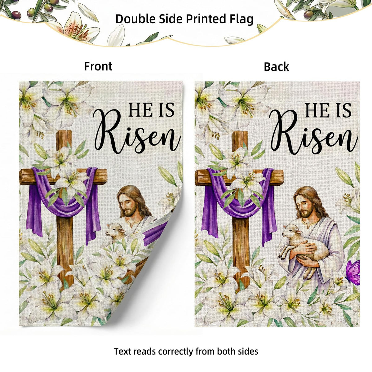 SMBLCE He Is Risen flag sleeve design fits most garden flag stands