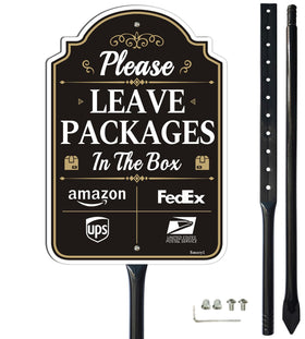 Smeryl delivery sign with 34-6 inch stake guides couriers to place packages in the box.